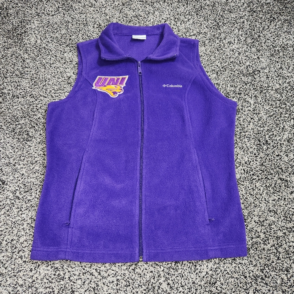 Columbia Fleece Vest,UNI Panthers Womens M,Pockets Purple Full Zip Northern Iowa